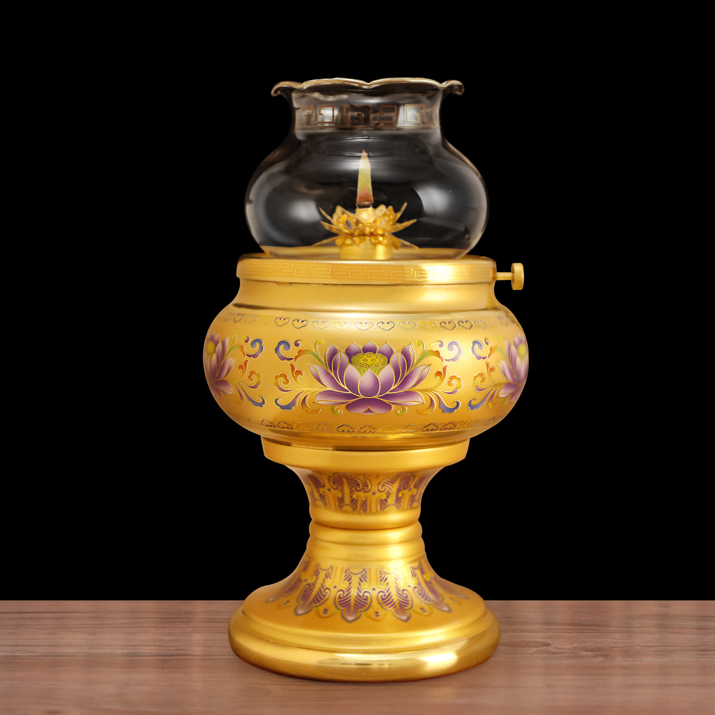 家用佛前供佛纯黄铜油灯 莲花酥油灯底座财神防风供佛灯长明灯盏