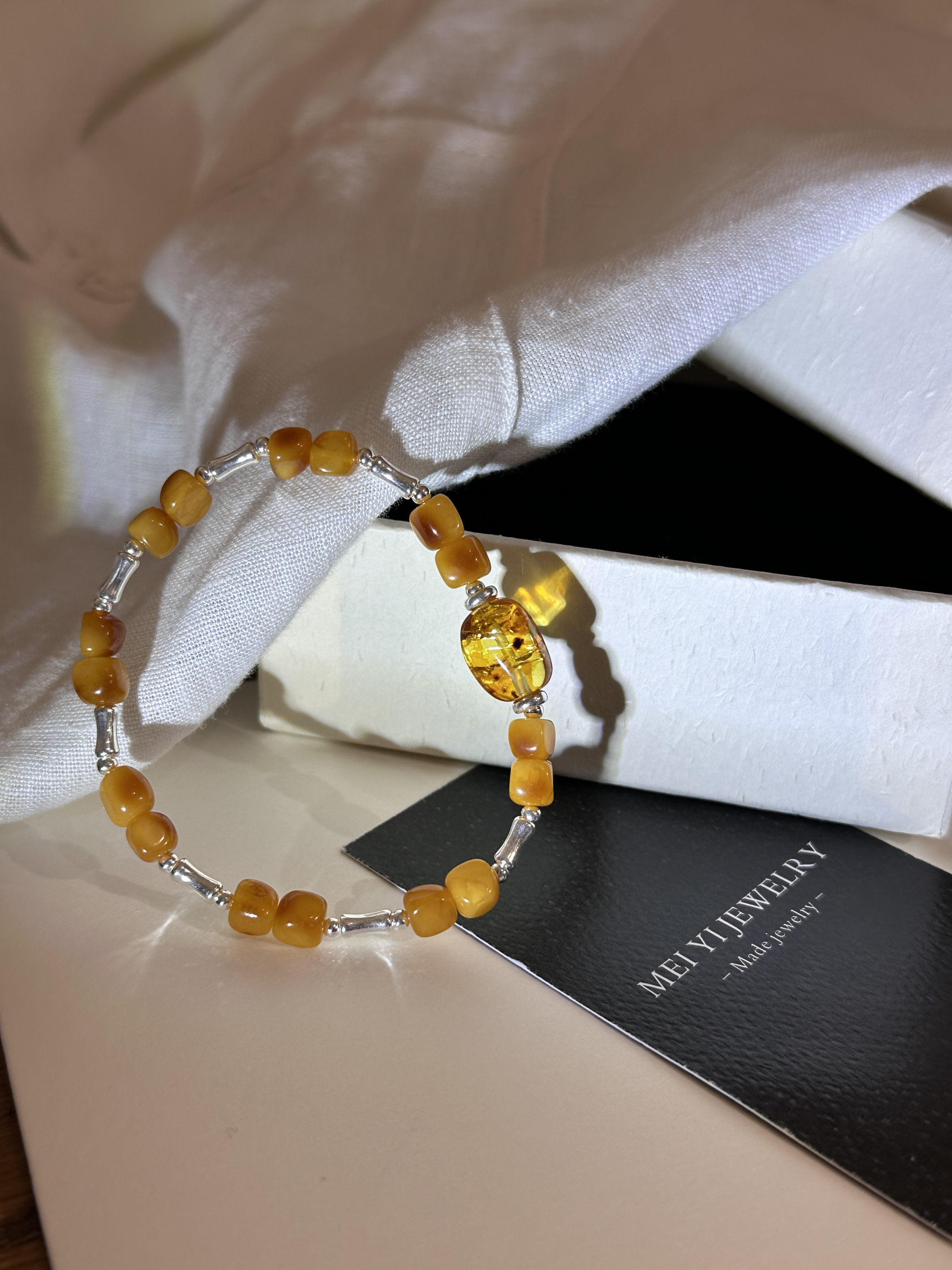 【美镱】夏脉•925纯银蜜蜡手链女小众设计感高级轻奢精致手链