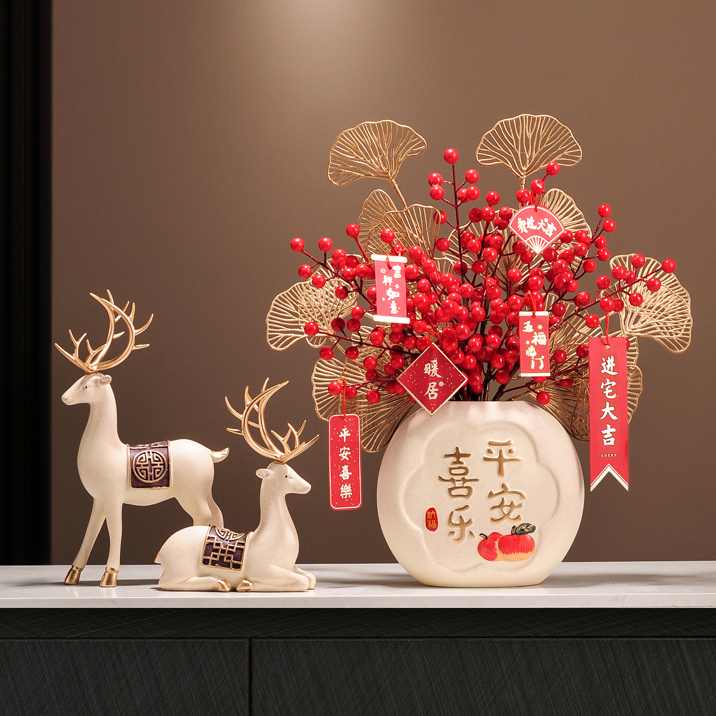 乔迁暖居之喜新居电视柜客厅发财果摆件礼品搬家礼物新房子装饰品