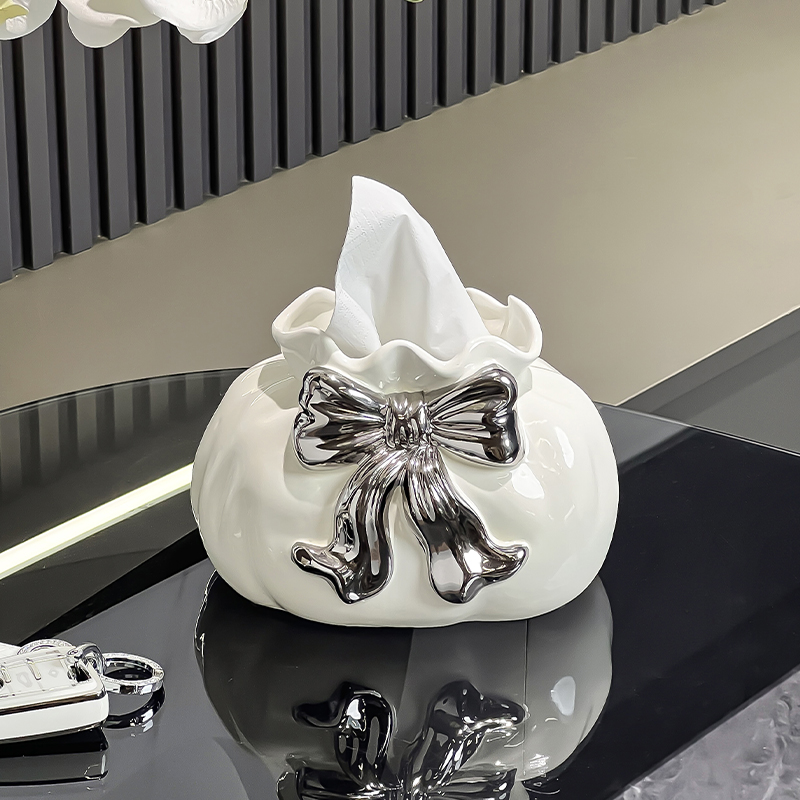 蝴蝶结陶瓷抽纸盒纸巾盒可爱装饰家用客厅网红餐巾纸抽盒创意摆件