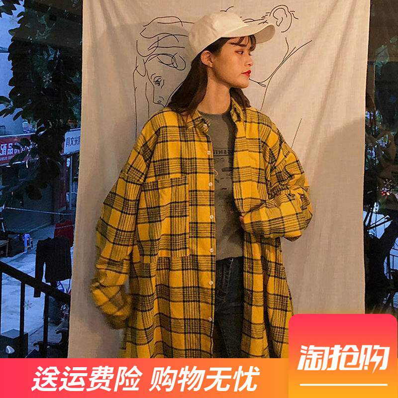 格子衬衫女学生春季韩版bf风中长款休闲宽松复古长袖防晒上衣外套|ruв категории Женская одежда, рубашка - от Buy2taobao.com для оказания профессиональной услуги покупки агента Taobao