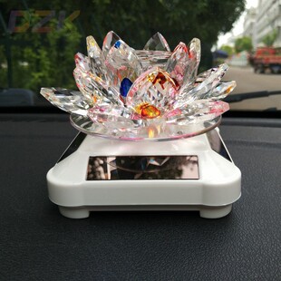 带灯旋转车载内饰用品k9水晶莲花摆件 太阳能莲花汽车香水座 转.6