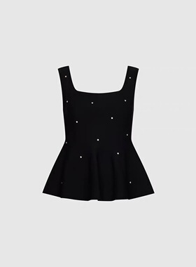 SH&UR2026春季新款女装魅力方领钻饰花边下摆背心针织衫UWG960064