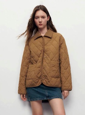 SH&UR2025秋冬款女装时尚简约气质菱格绗缝百搭翻领棉服UWL130035