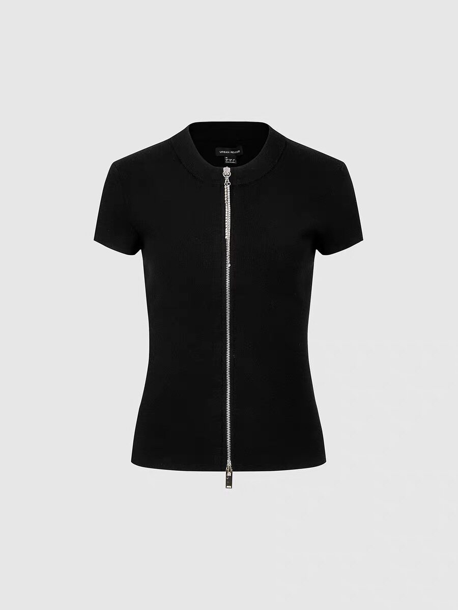 SH&UR2026春季新款女装潮流简约拉链开襟圆领针织开衫UWJ960019