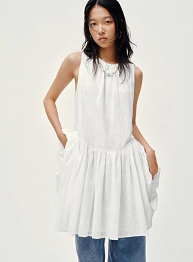 SH&UR2026春季新款女装粉彩风都市简约刺绣系带连衣裙UYU760016