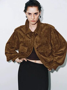 SH&UR2026春季新款女装翻领城市游猎复古麂皮绒工装外套UWG150074