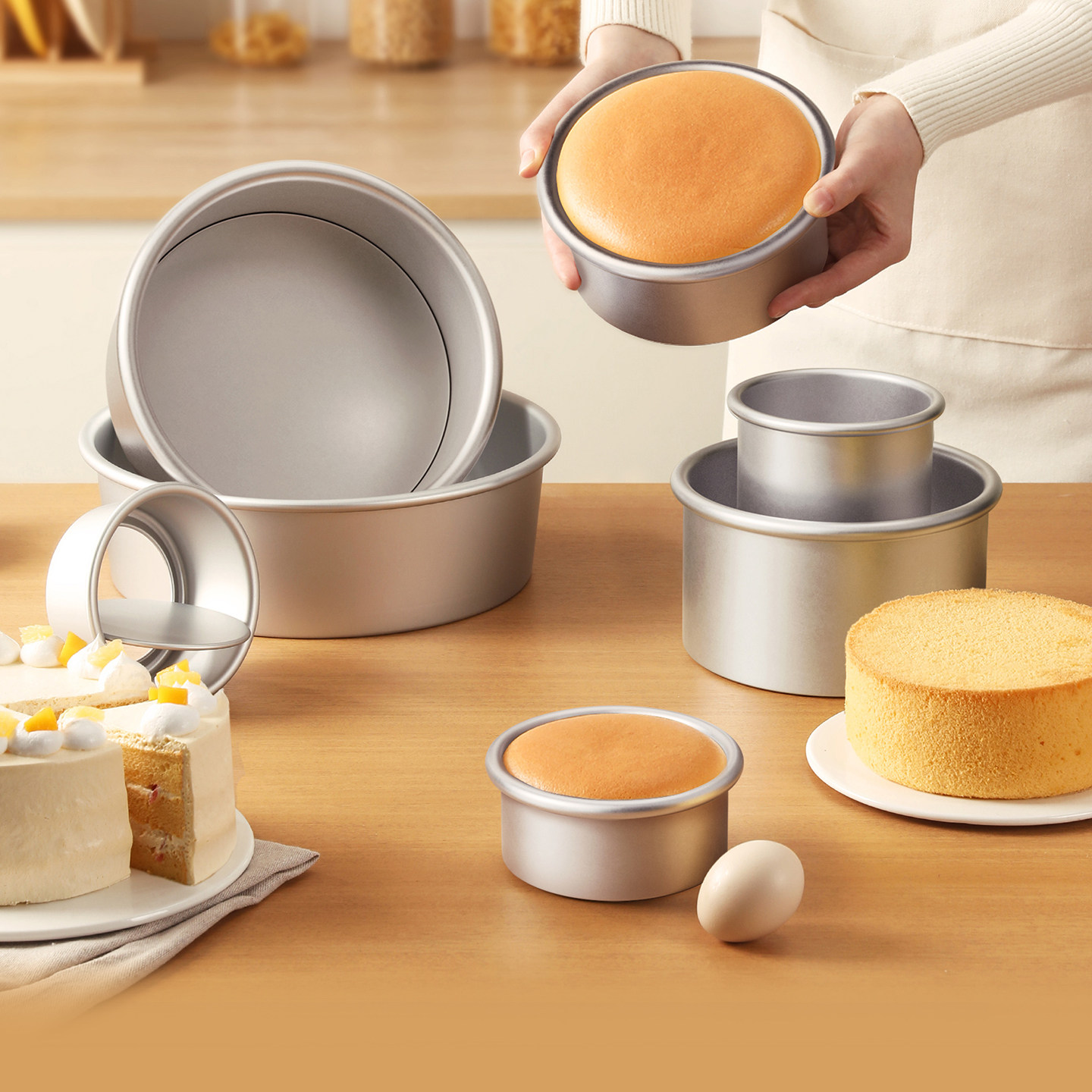 蛋糕模具戚风家用烘焙烤箱工具阳极活底磨具慕斯四六八4寸6/8烤盘