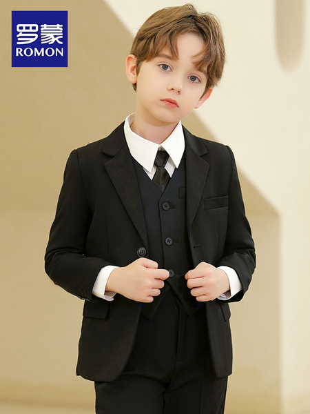 罗蒙儿童西装套装男童主持人礼服钢琴演出服男孩花童西服外套英伦