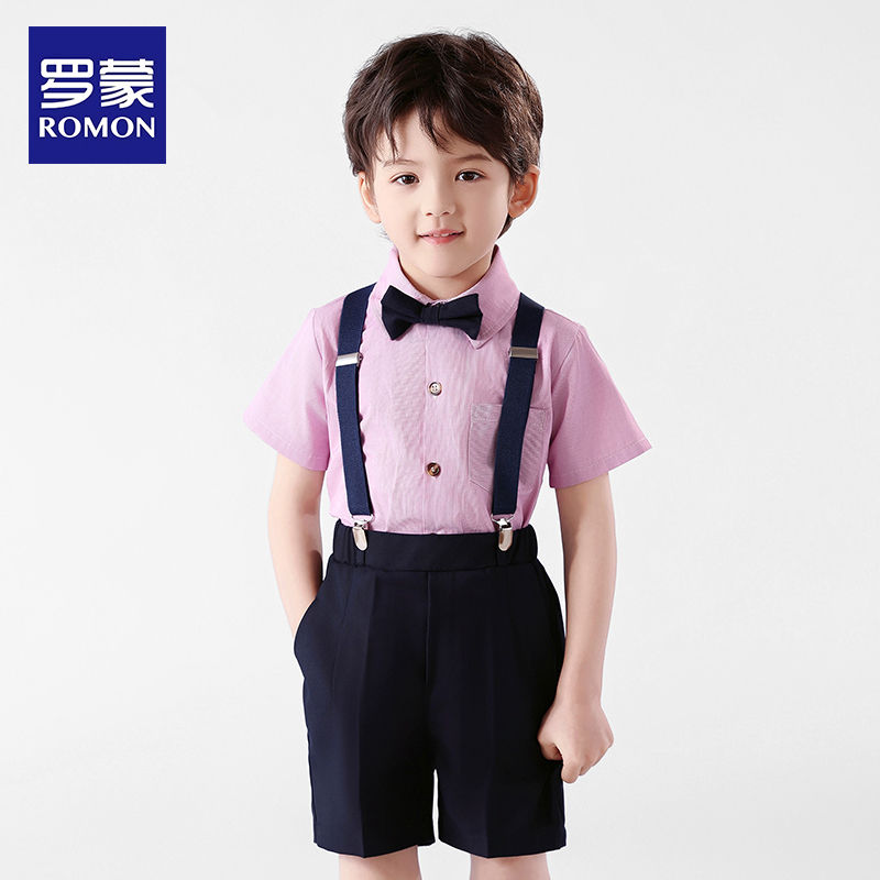 罗蒙儿童礼服套装短袖男童背带裤