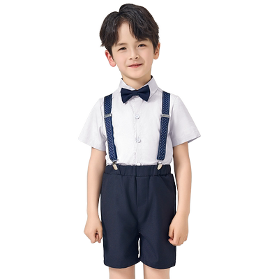 罗蒙男童礼服夏季主持人背带裤套装英伦风男孩演出服装花童小西装