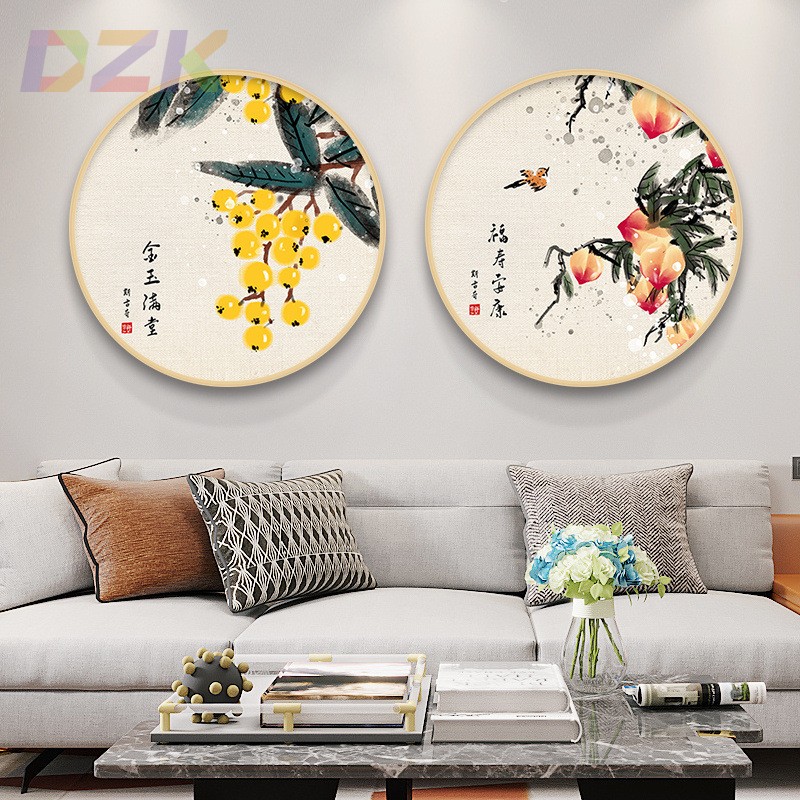 事事如意圆形装饰画新中式玄关入户挂画餐厅饭厅墙壁画水果寓意c5图片