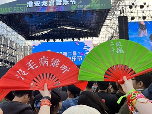 东北花扇二手玫瑰扇子梁龙周边折扇双面红配绿音乐节摇滚物料