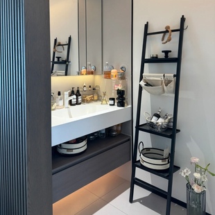 北欧浴室落地毛巾架免打孔多功能靠墙置物架卫生间多层浴巾收纳架