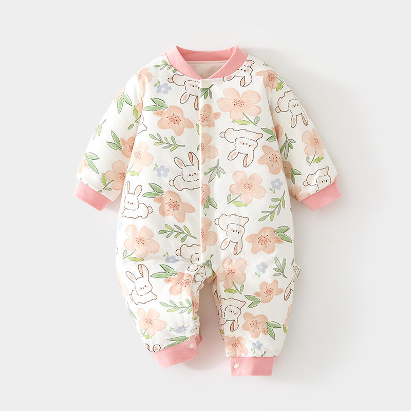 婴儿夹棉连体衣40克薄棉对开冬装外出服贴身保暖小月龄外出抱抱服