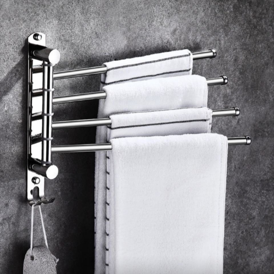 304不锈钢旋转毛巾架免打孔浴室毛巾杆卫生间置物架挂杆毛巾挂
