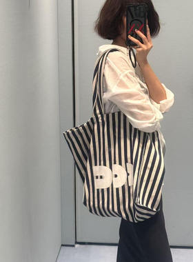 CAC海滩系列印花大号购物袋帆布条纹印花大容量包包托特包