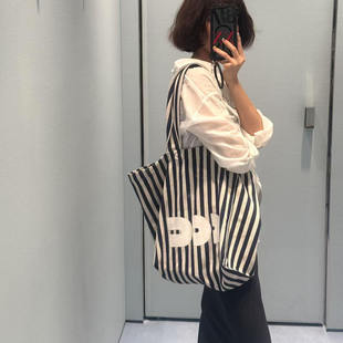 CAC海滩系列印花大号购物袋帆布条纹印花大容量包包托特包