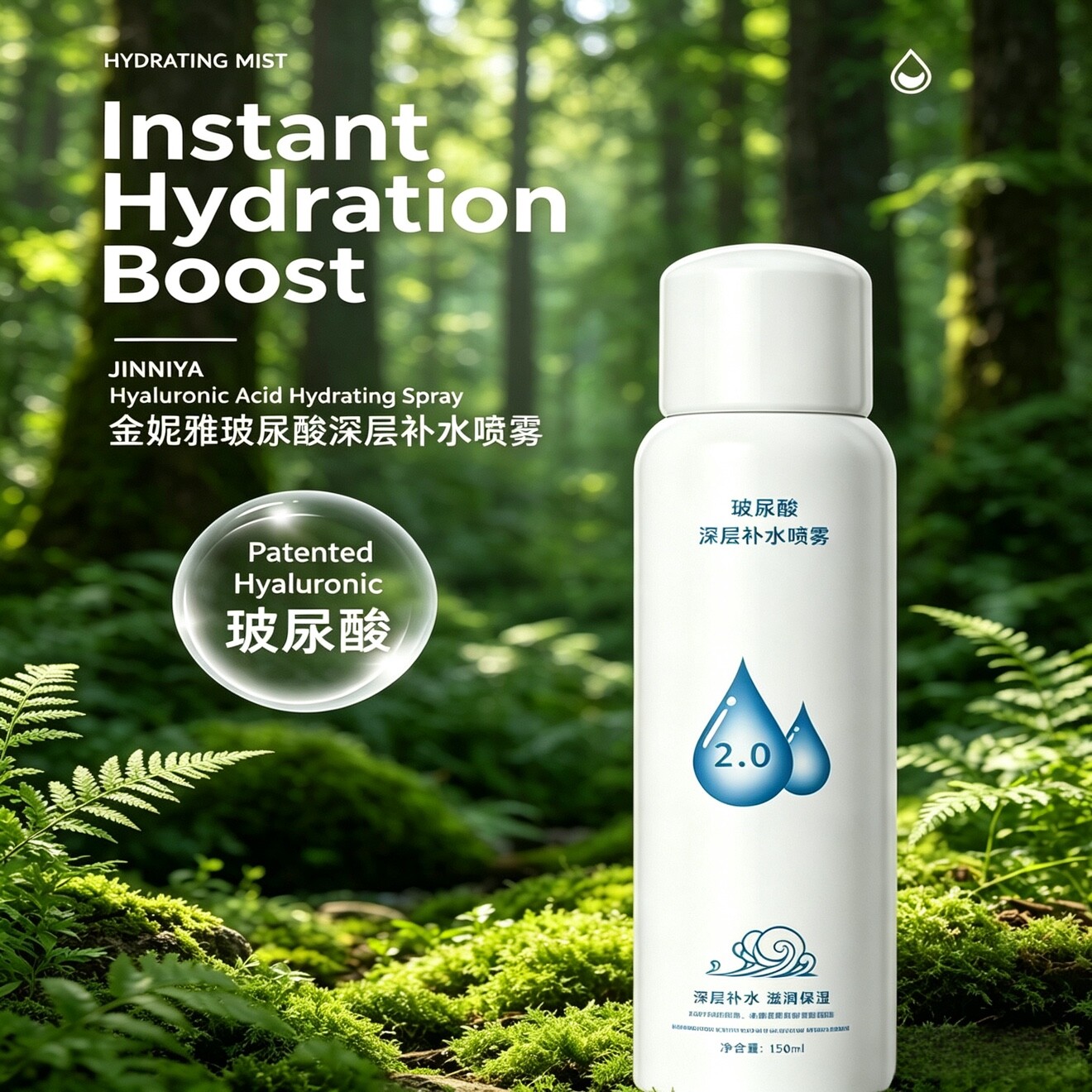 喷雾补水保湿爽肤水玻尿酸喷脸温和不刺激敏感肌大瓶150ml女士