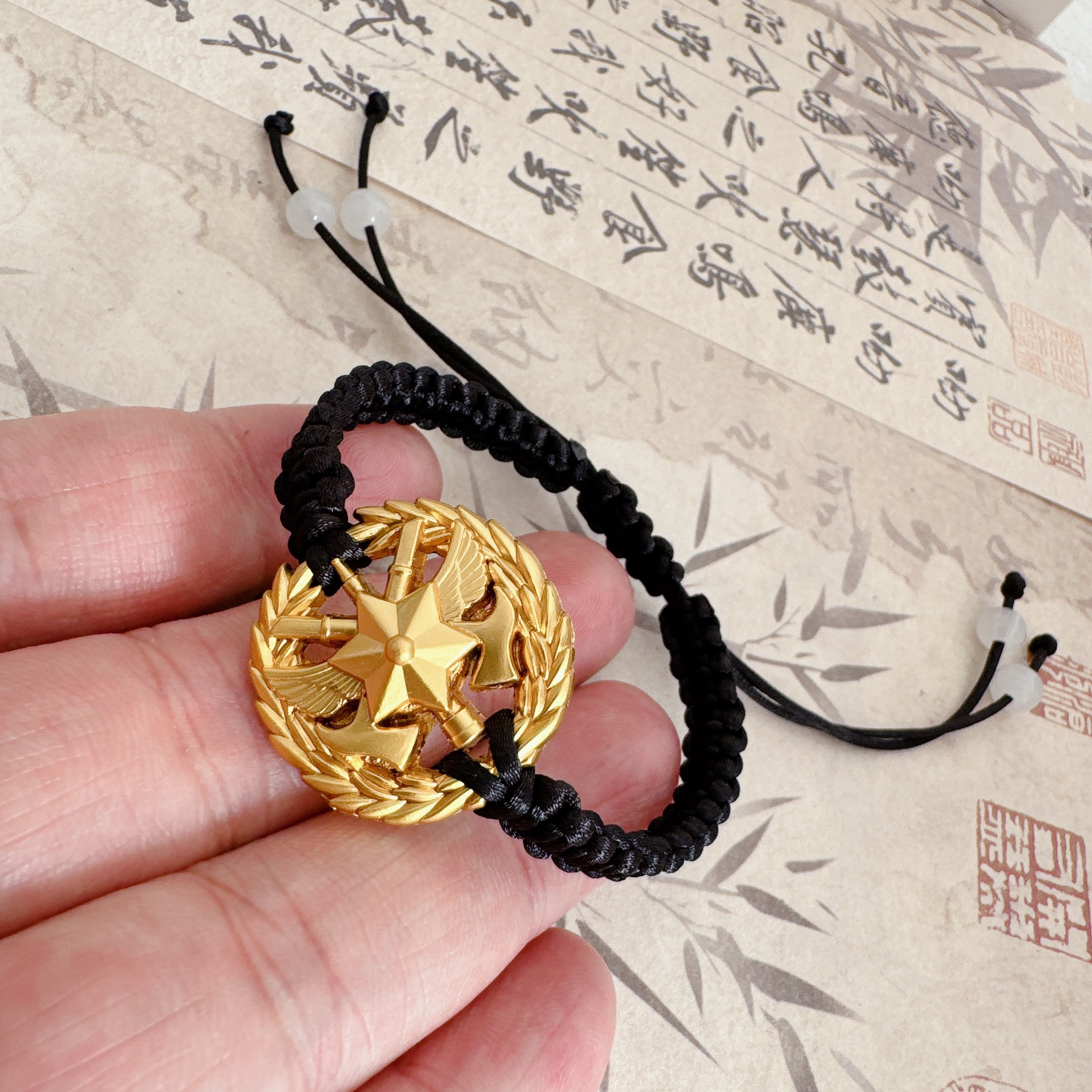 黑绳平结消防主题编织领花手链送蓝朋友饰品创意特色礼物饰品