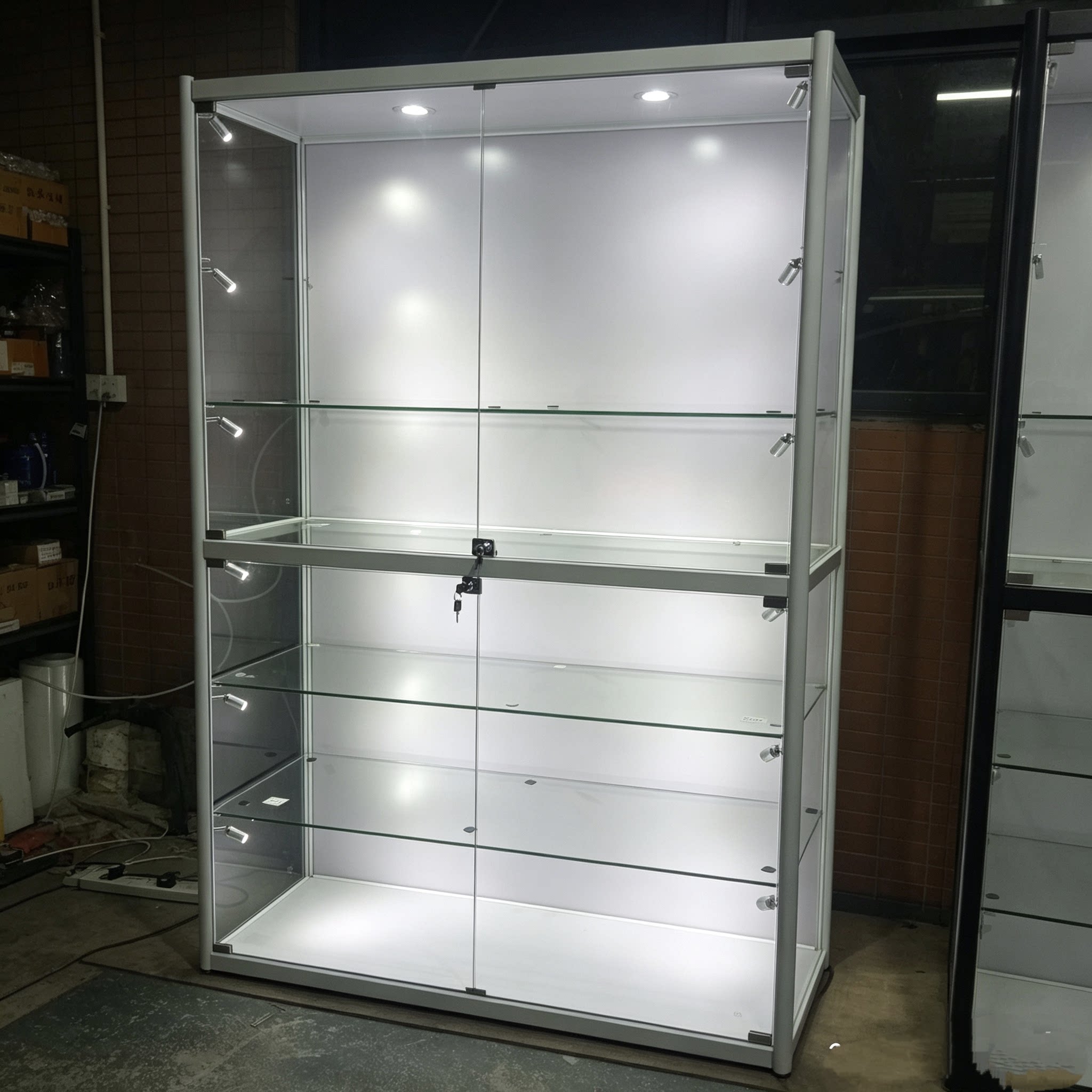 玻璃展示柜手办收藏柜铝合金框架钢化玻璃内置射灯奖品古董精品柜
