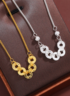 碎冰冰五帝币铜钱项链女式新品S925纯银爆款手链新中式锁骨项链