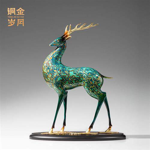 九色鹿铜工艺品摆件敦煌大漆工艺彩绘福鹿办公室开业礼品