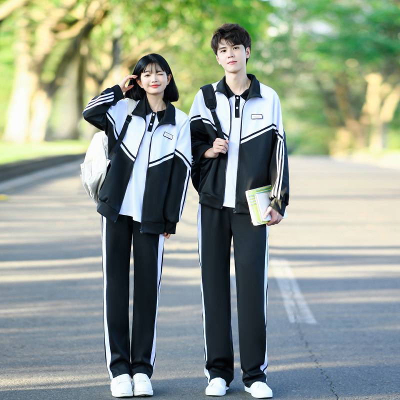 初中校园班服三件套学院风黑白外套高中小学生休闲运动会校服套装