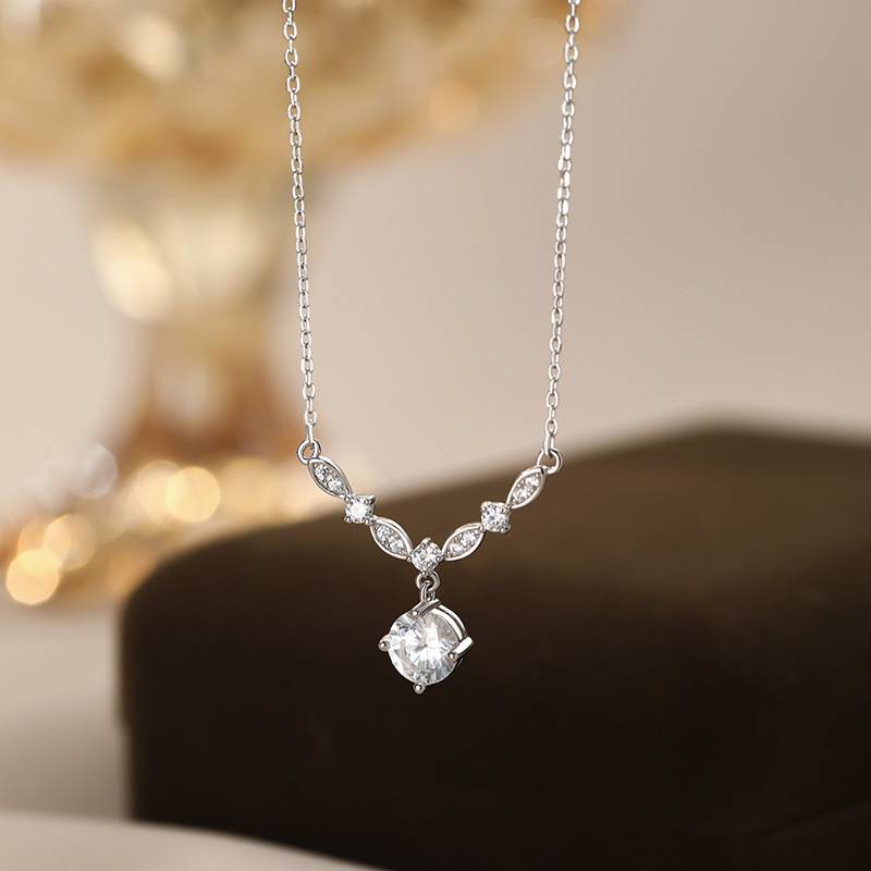 S999足银锆石花朵项链华丽轻奢小众文艺温柔气质锁骨链