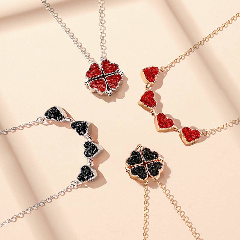 S925银四叶草小众锁骨链双面百搭时尚爱心项链