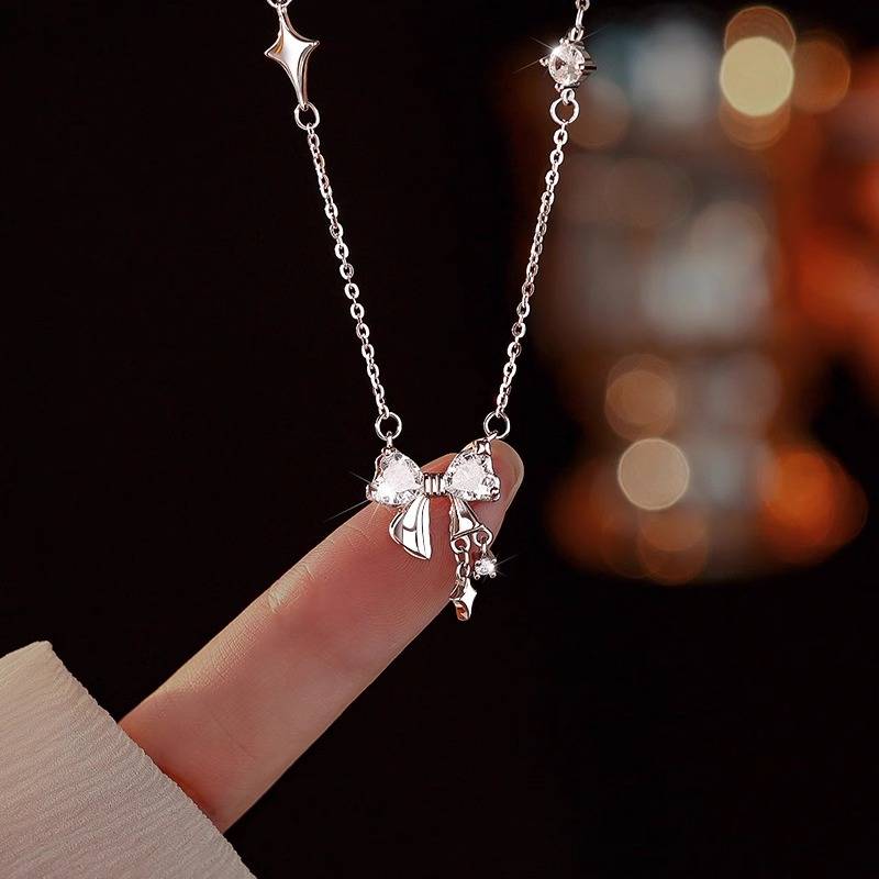 925纯银蝴蝶结项链女轻奢小众设计锁骨链新款生日礼物送女友