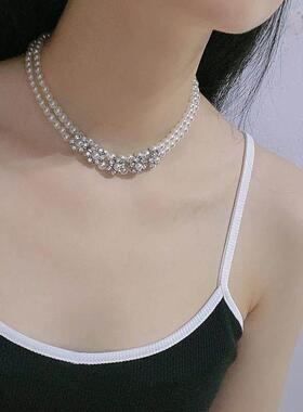 甲状腺术后遮挡项链护疤痕神器小众镶闪钻珍珠颈链百搭超仙高级感