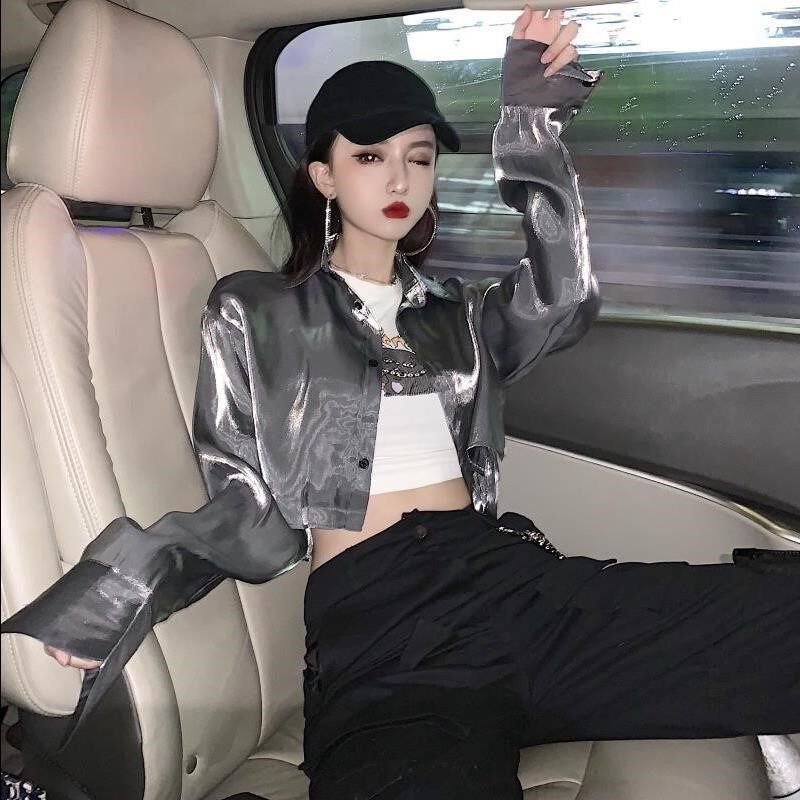 衬衫女学生韩版宽松初秋2019新款港闪光短款露脐宽松上衣衬衫女|ruв категории Женская одежда, рубашка - от Buy2taobao.com для оказания профессиональной услуги покупки агента Taobao