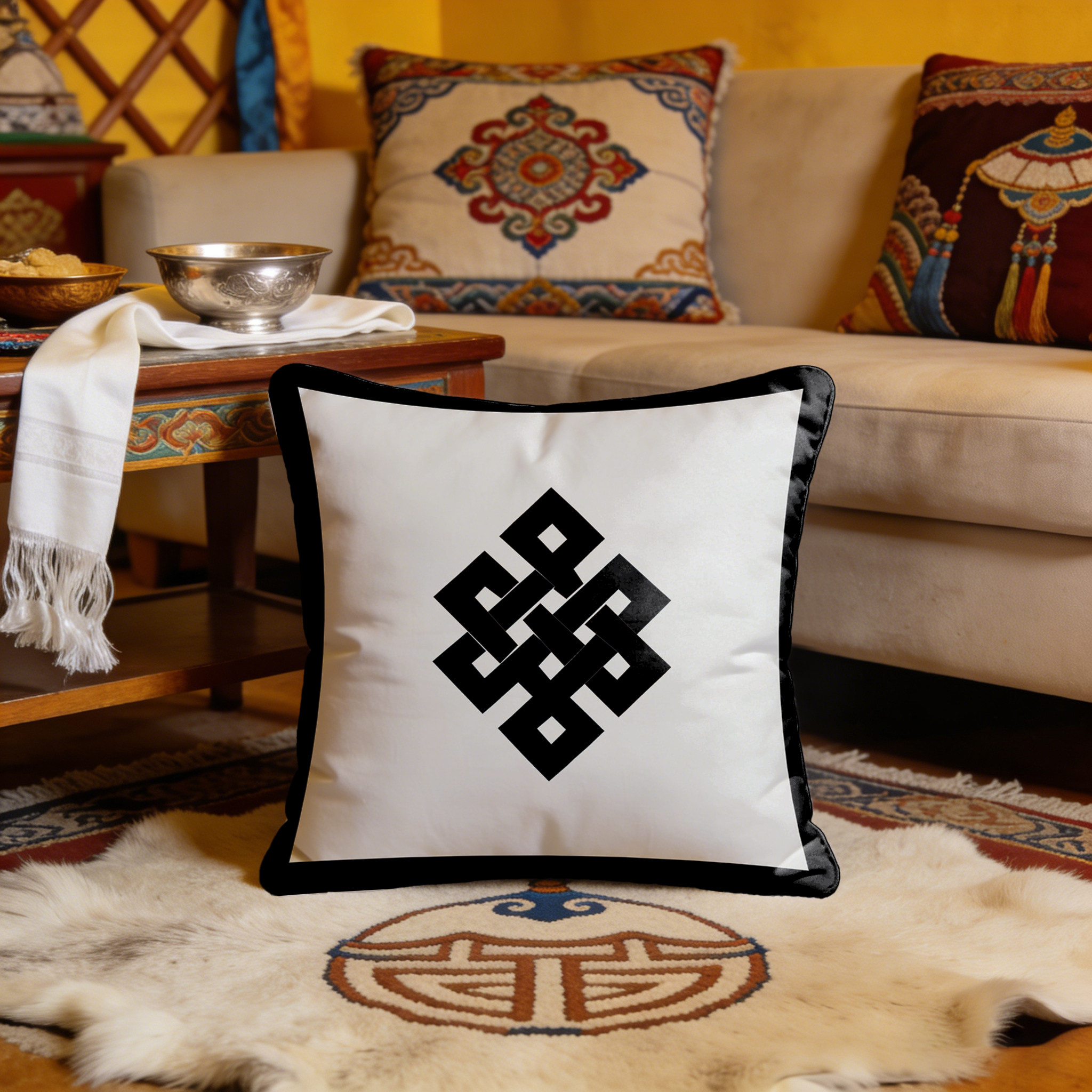 藏式吉祥八宝民族风养生馆民宿棉麻抱枕酒吧饭店靠垫坐垫靠背靠垫