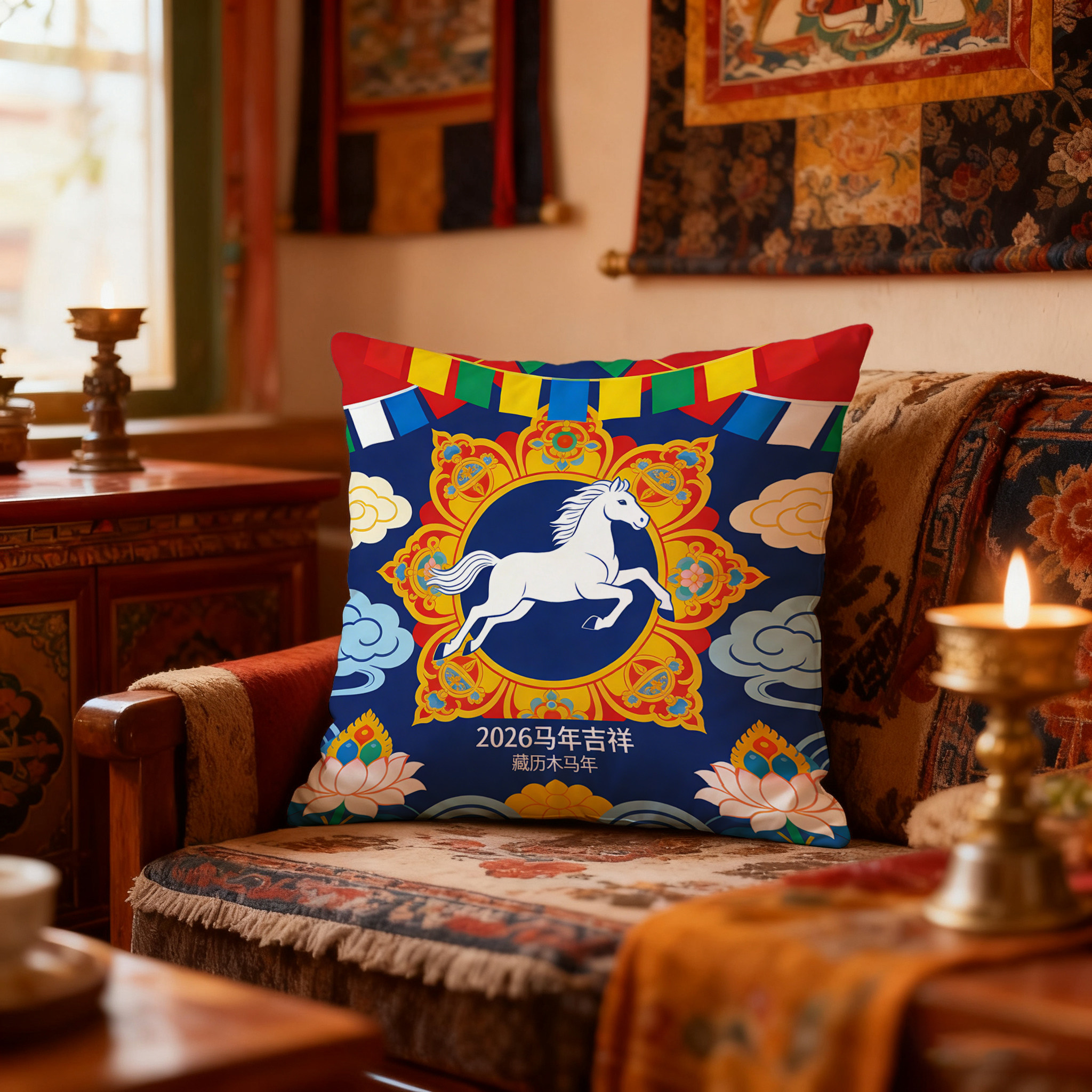 藏式藏族马年马大号棉麻抱枕沙发车用靠垫坐垫靠背床头靠垫可拆洗