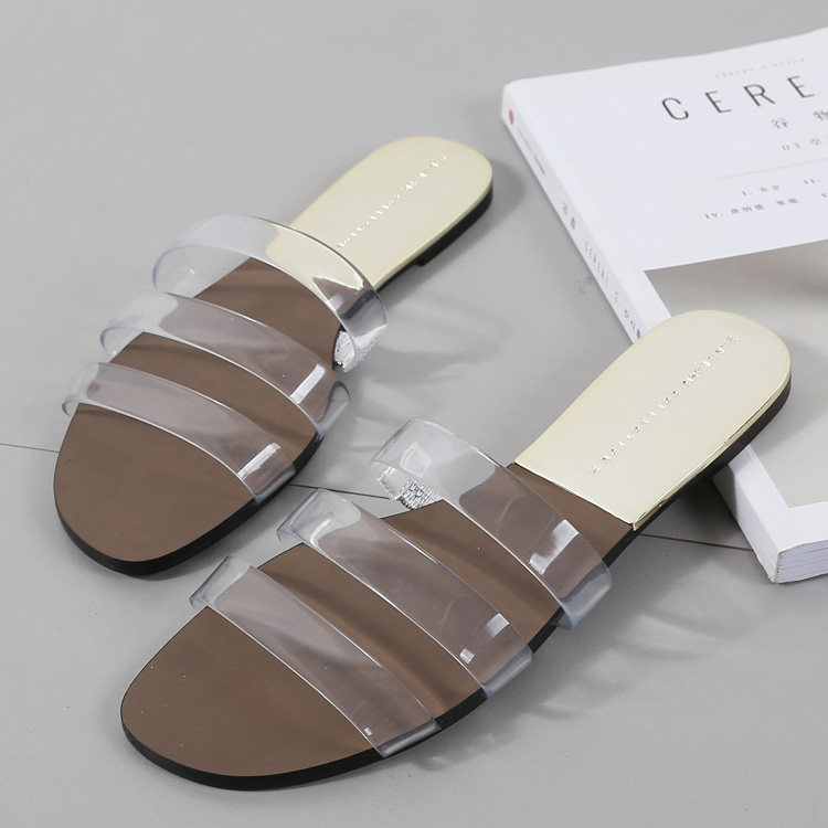 Official website synchronization Spain summer new pattern Strip transparent Toe Sandy beach Flat bottom Semi slipperin the Women's Shoes, Slippers  category - from Buy2taobao.com to provide professional Taobao agent buy service