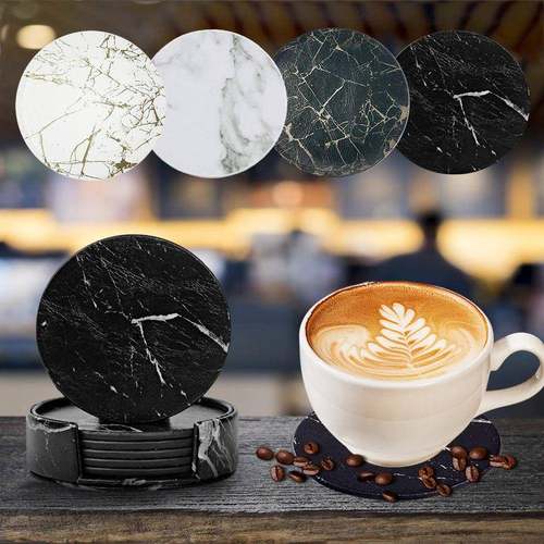 1Pc/7Pcs Artificial Leather Marble Coaster Drink Coffee Cup