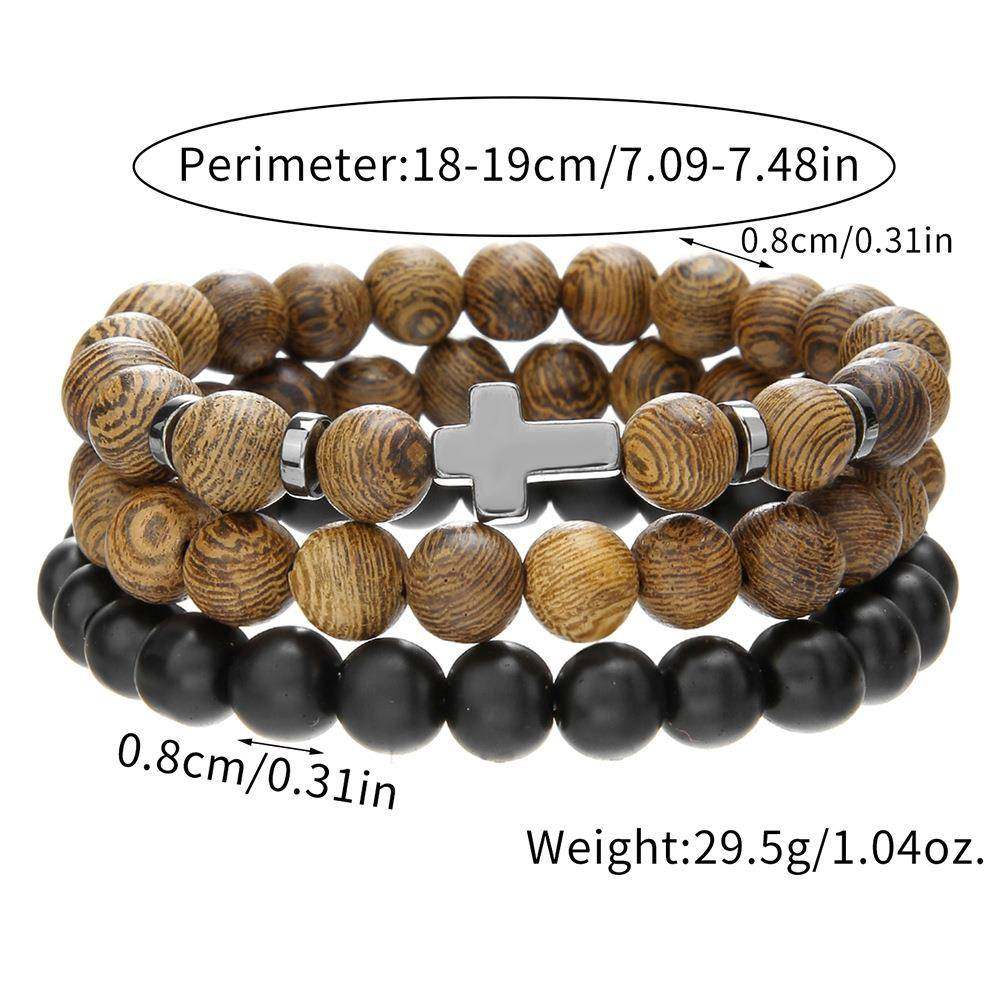 Hot-selling men's cross wooden bead elastic bracelet set男士