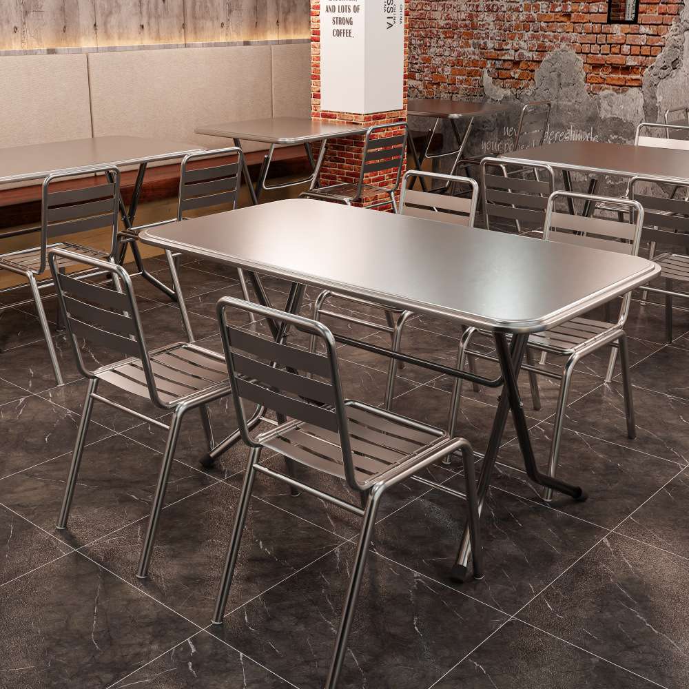 不锈钢桌子圆桌餐饮商用桌椅正方形折叠桌工业风长方形可折叠餐桌