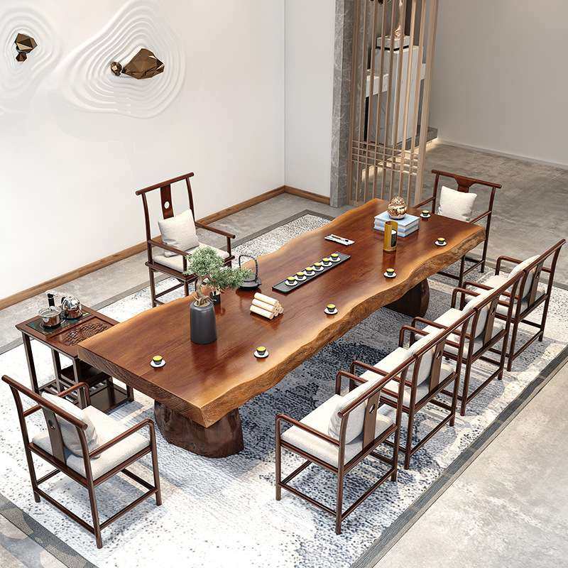 大板原木功夫茶几新中式实木茶桌全套办公室茶桌椅组合一体茶台,住宅家具,家用茶台/茶桌,淘宝优惠券,粉丝福利购,淘宝优惠卷