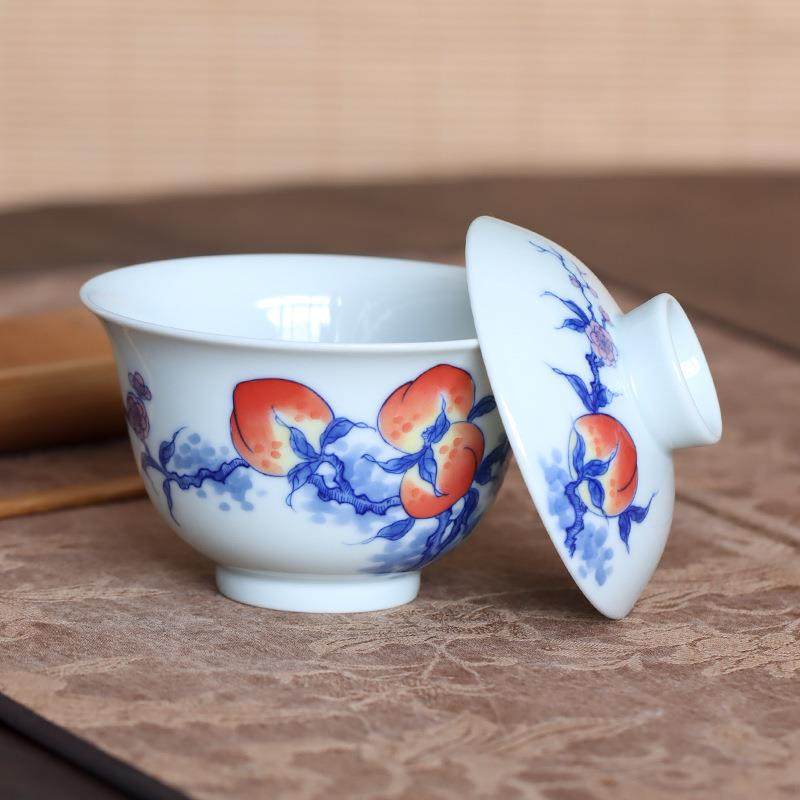 手绘釉下五彩九桃五福三才盖碗不烫手泡茶碗敬茶碗壶承功夫茶道,餐饮具,盖碗,淘宝优惠券,粉丝福利购,淘宝优惠卷