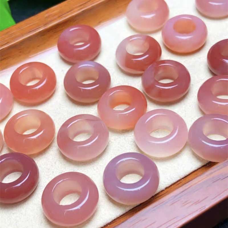 天然绯红盐源玛瑙跑环平安扣DIY饰品配件串珠跨境