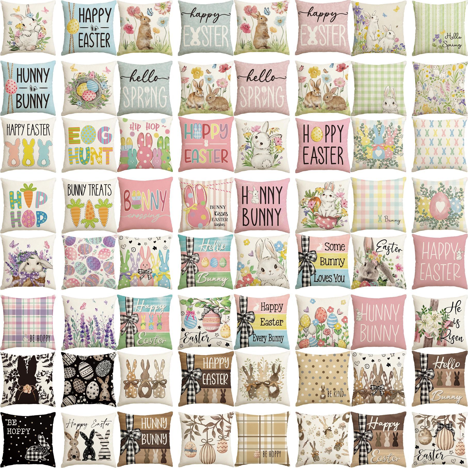 跨境复活节兔子彩蛋印花亚麻抱枕套Easter节日派对装饰沙发靠