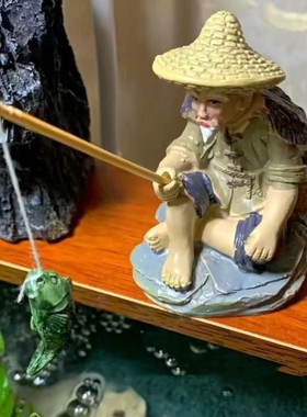创意鱼缸造景钓鱼老头摆件水族箱内饰人物造型家居桌面装饰小摆设