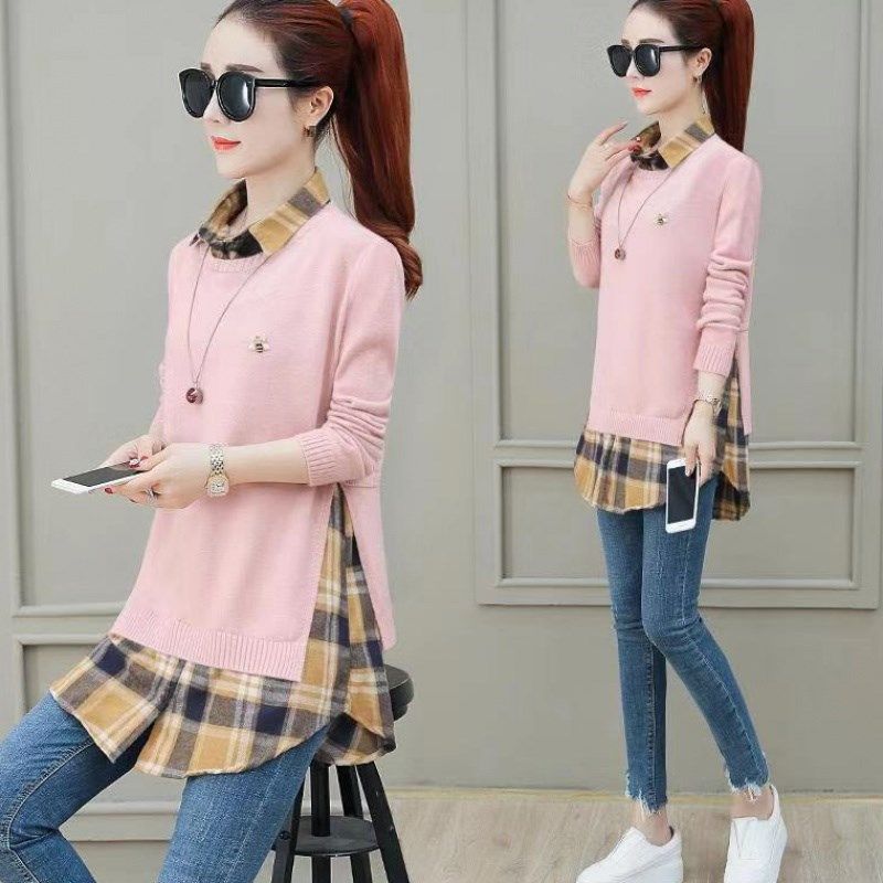 针织衫2019女秋装新款薄款毛衣外套韩版时尚假两件套头衬衫上衣潮|ruв категории Женская одежда, свитер - от Buy2taobao.com для оказания профессиональной услуги покупки агента Taobao