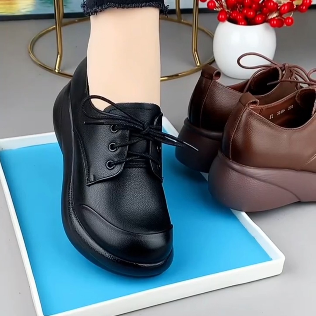 品牌鞋真皮女鞋2025春季新款单鞋厚底防滑舒适软底圆头系带妈妈鞋,女鞋,浅口单鞋,淘宝优惠券,粉丝福利购,淘宝优惠卷