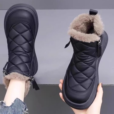 断码品牌鞋真皮厚底雪地靴女款冬季平底防滑短靴加绒加厚保暖棉靴