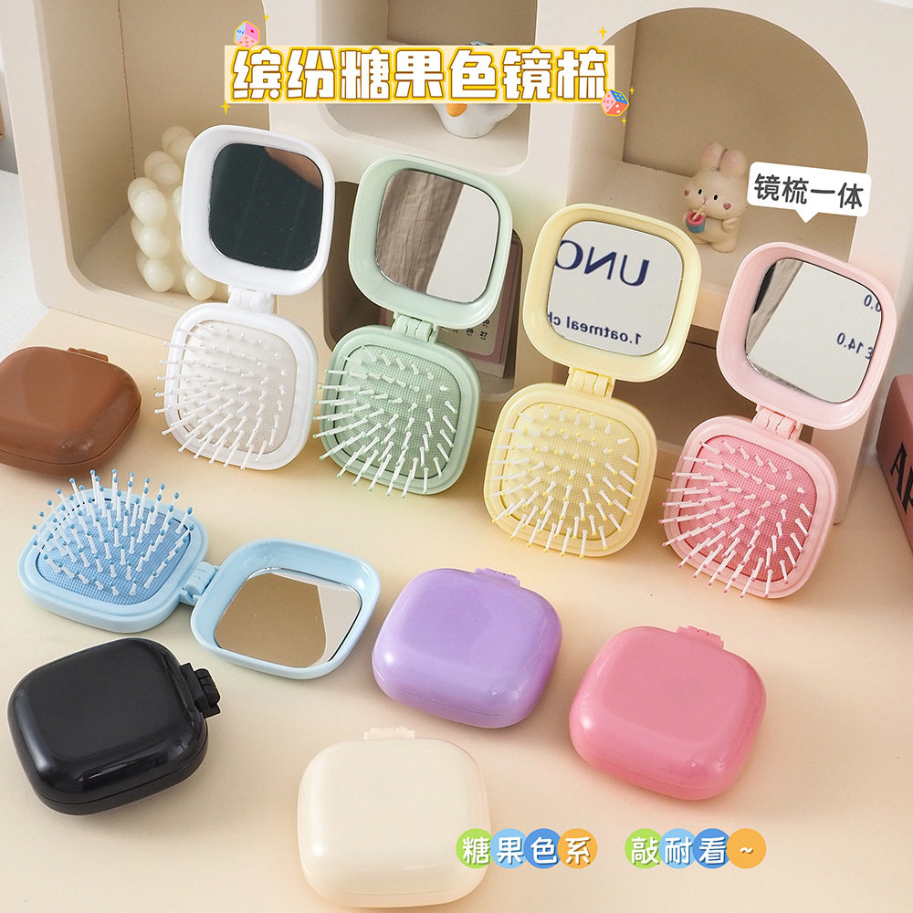 캔디 컬러 미니 에어 쿠션 빗 거울 포함 접이식 여행용 휴대용 그린 컬러 이미지 2