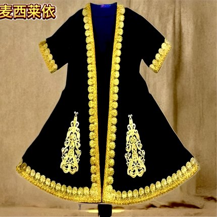 民族舞蹈服男士袷袢裙摆式麦西莱依品牌扎花半袖外搭表演服广场舞