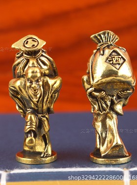 2026黄铜材质酒鬼老人工艺品摆件老头背酒坛茶宠摆件桌面摆件做旧